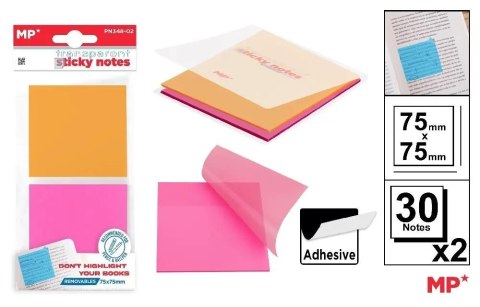 Karteczki samoprzylepne przezrocz 75x75mm 2x30szt