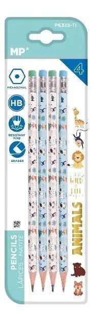Ołówek z gumką HB Zwierzęta 4szt