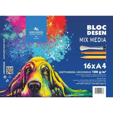 Szkicownik Mix Media A4 16 ark. Pies niebieski