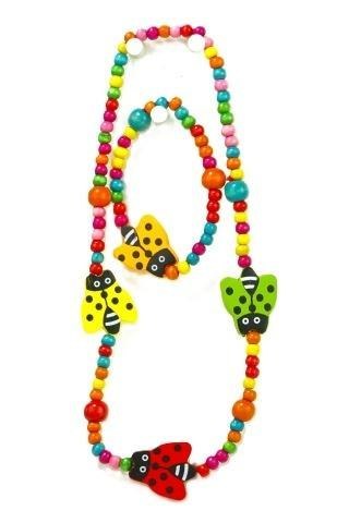 Korale i Bransoletka drewniane Motylki