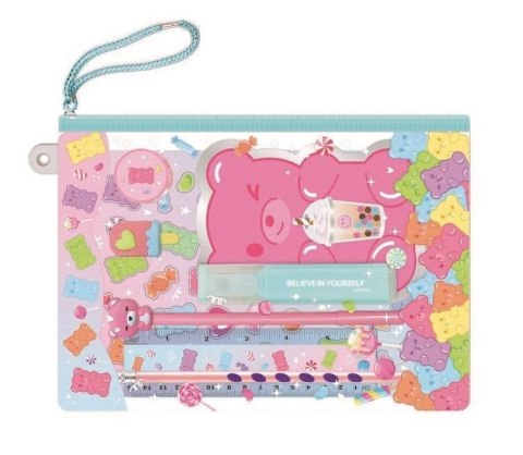 Notatnik z akcesoriami w saszetce Miś