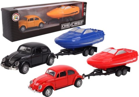 Samochód z łodzią na przyczepie metal mix