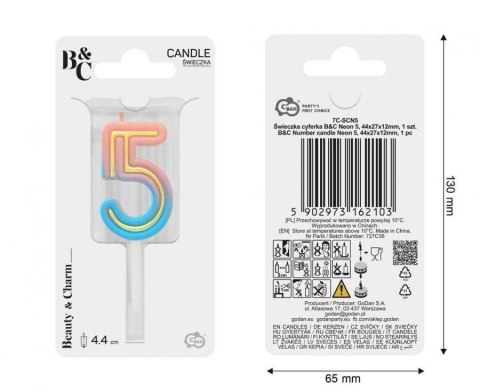 Świeczka B&C cyferka 5 neon