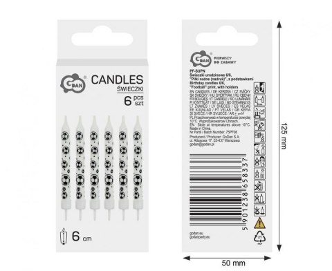 Świeczki urodzinowe Piłki nożne z podstawkami 6szt