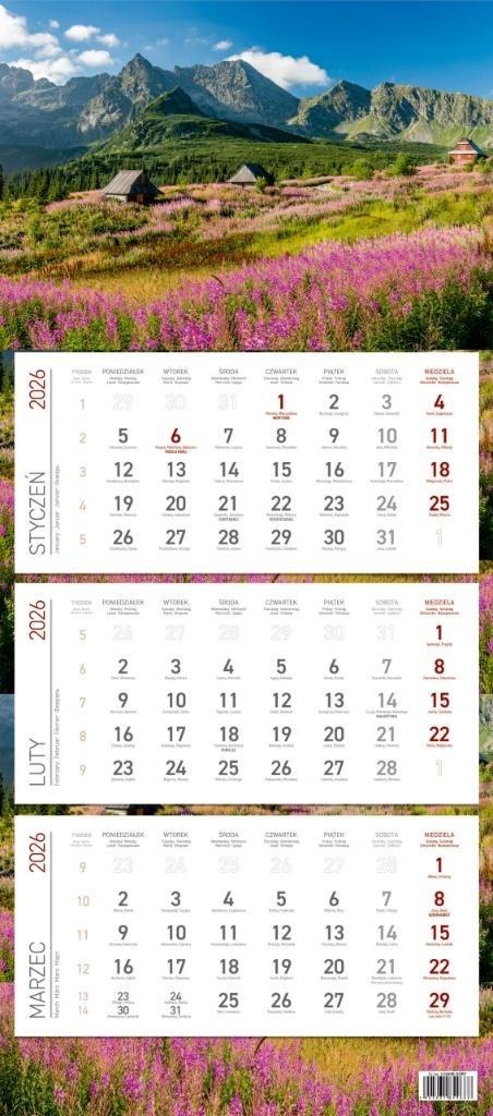 Kalendarz 2026 ścienny trójdzielny Góry