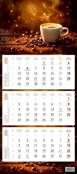 Kalendarz 2026 ścienny trójdzielny Kawa