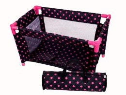 Łóżeczko-kojec dla lalek czarny w różowe groszki