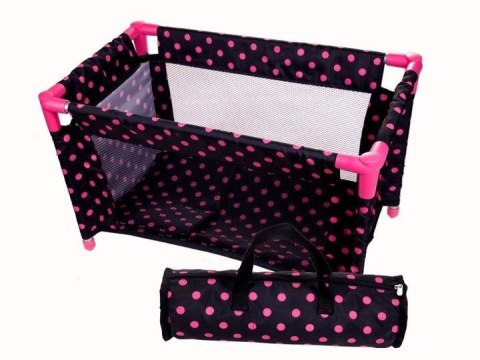 Łóżeczko-kojec dla lalek czarny w różowe groszki