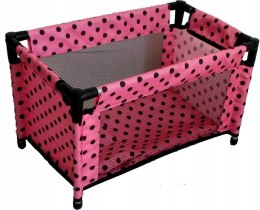 Łóżeczko-kojec dla lalek różowy w czarne groszki