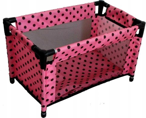 Łóżeczko-kojec dla lalek różowy w czarne groszki