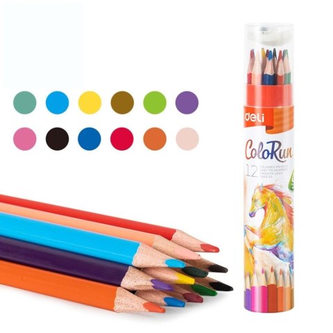 Kredki ołówkowe 12szt tuba + temperówka DELI