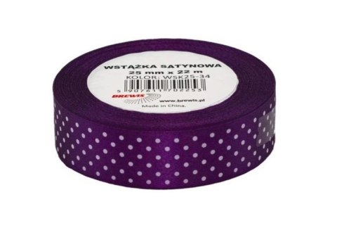 Wstążka satynowa w kropki fioletowa 25mmx22m