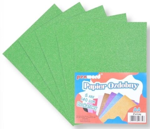 Papier ozdobny A4 brokatowy 140g zielony 5ark