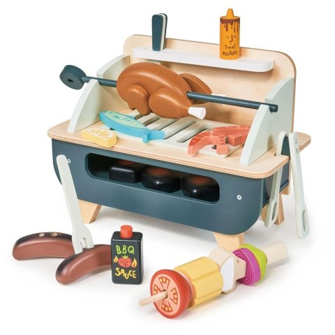 Grill drewniany BBQ z akcesoriami