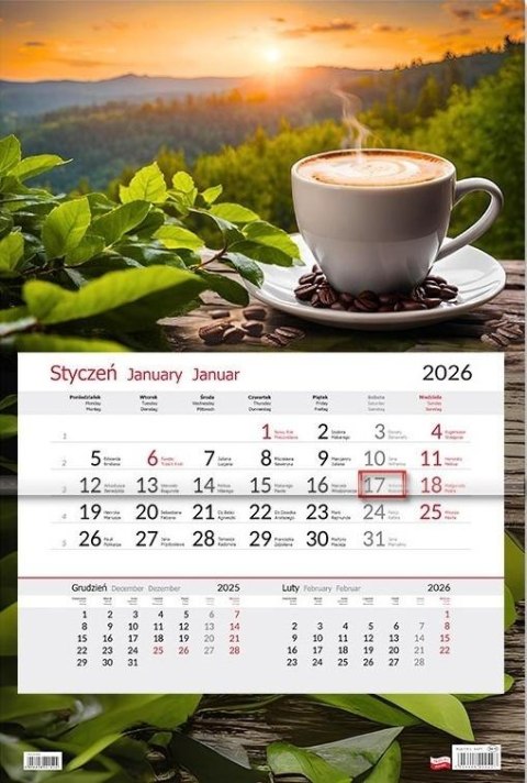 Kalendarz 2026 jednodzielny Kawa