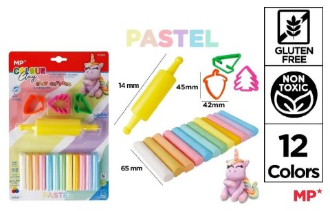 Plastelina 12 kolorów pastel + foremki i wałek