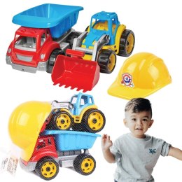 Pojazdy budowlane. Wywrotka i koparka + kask