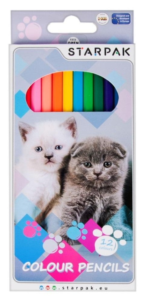 Kredki ołówkowe 12 kolorów Kotki