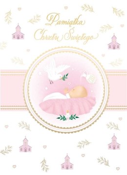 Karnet B6 Chrzest z kieszonką - różowy