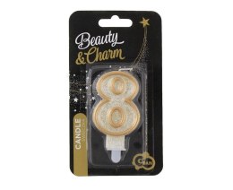 Świeczka cyfra 8 urodziny, złoty kontur
