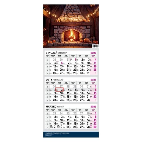 Kalendarz 2026 Trójdzielny Twarda Główka Kominek