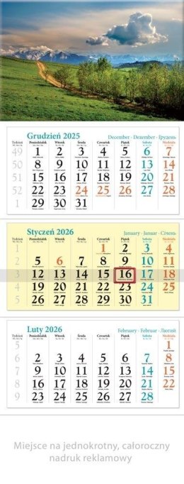 Kalendarz 2026 ścienny trójdzielny Wiosna