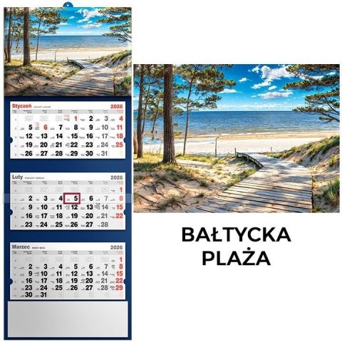 Kalendarz 2026 trójdzielny bałtycka plaża