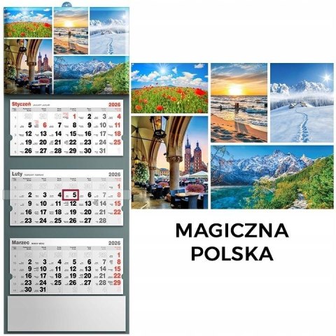 Kalendarz 2026 trójdzielny magiczna Polska