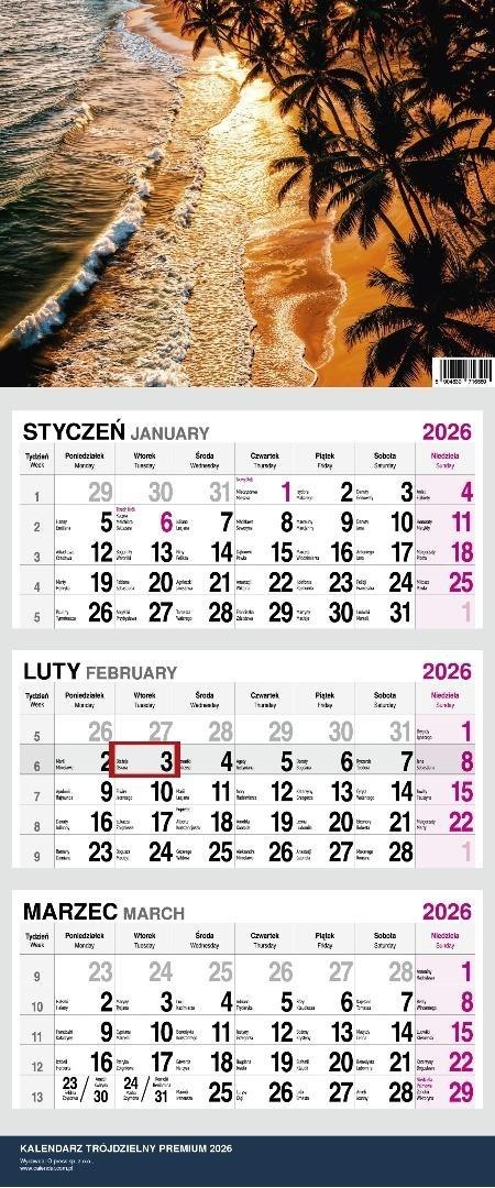 Kalendarz 2026 Trójdzielny Twarda Główka Plaża