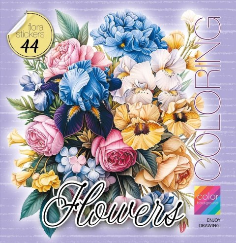 Kolorowanka z naklejkami 200x200 Kwiaty fiolet