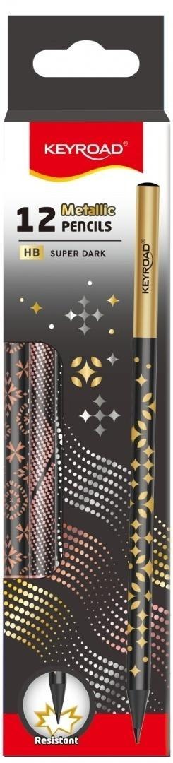 Ołówek Metallic okrągły czarne drewno 12szt