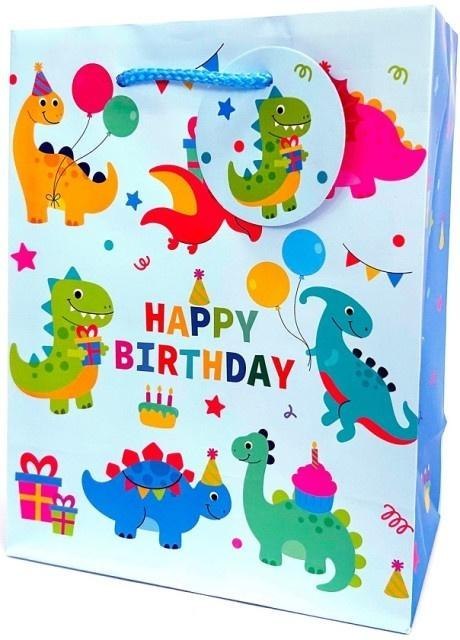 Torebka ozdobna matowa 18x23x10cm Dinozaury