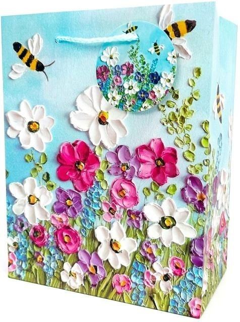 Torebka ozdobna matowa 18x23x10cm Pszczoły