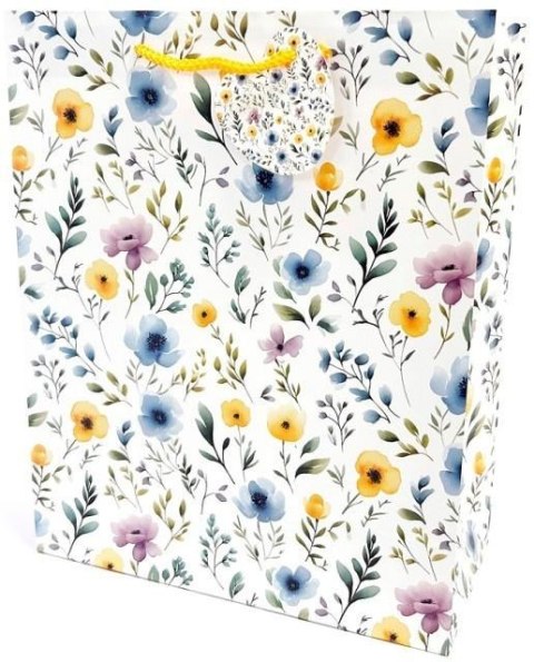 Torebka ozdobna matowa 26x32x12cm Kwiatuszki