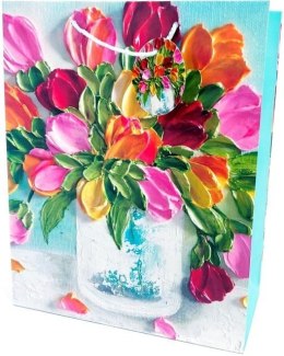 Torebka ozdobna matowa 26x32x12cm Kwiaty