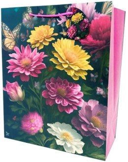 Torebka ozdobna matowa 26x32x12cm Kwiaty