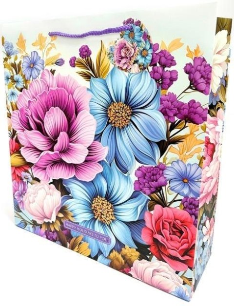 Torebka ozdobna matowa 35x37x12cm Kwiaty
