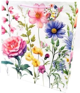 Torebka ozdobna matowa 35x37x12cm Kwiaty