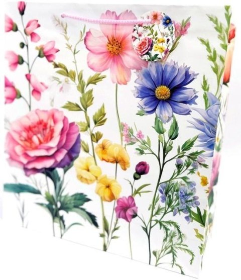 Torebka ozdobna matowa 35x37x12cm Kwiaty