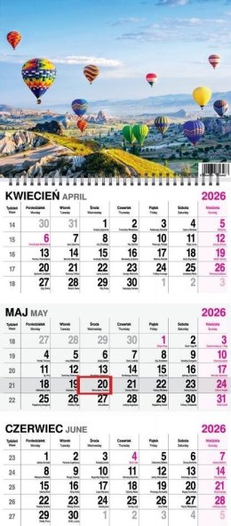 Kalendarz 2026 trójdzielny na spirali Balony