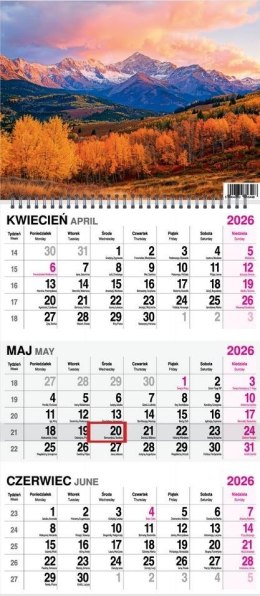 Kalendarz 2026 trójdzielny na spirali Góry