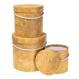 Pudełko Flower Box 3szt drewno żółte ROZETTE