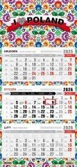 Kalendarz 2026 trójdzielny płaska główka folk