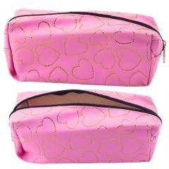 Piórnik jednokomorowy złote serca różowy