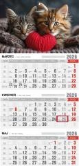 Kalendarz 2026 trójdzielny z magnesem kotki