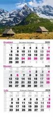 Kalendarz 2026 ścienny trójdzielny Tatry