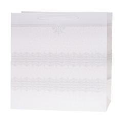 Torebka Lux 37x37x20cm brokat biała ROZETTE