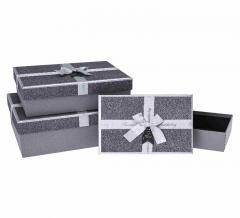 Pudełko prezentowe z kokardą 3szt srebrny ROZETTE