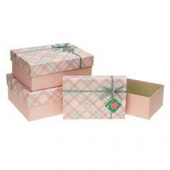 Pudełko prostokątne z kokardą 3szt różowy ROZETTE
