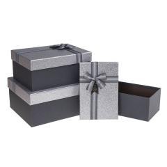 Pudełko prostokątne z kokardą 3szt srebrny ROZETTE